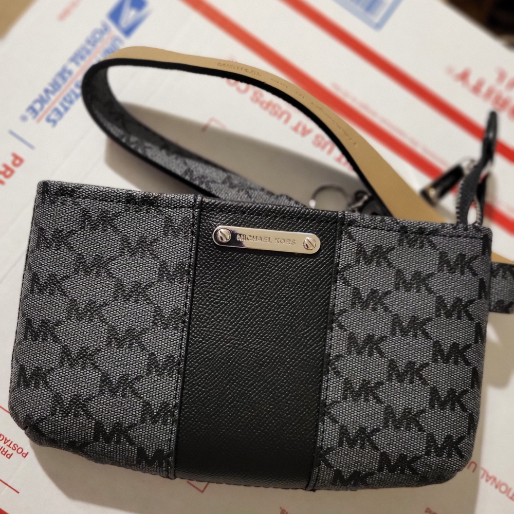 Michael Kors Black/Gray MK Logo Fannypack 5in H 8in L 1in W